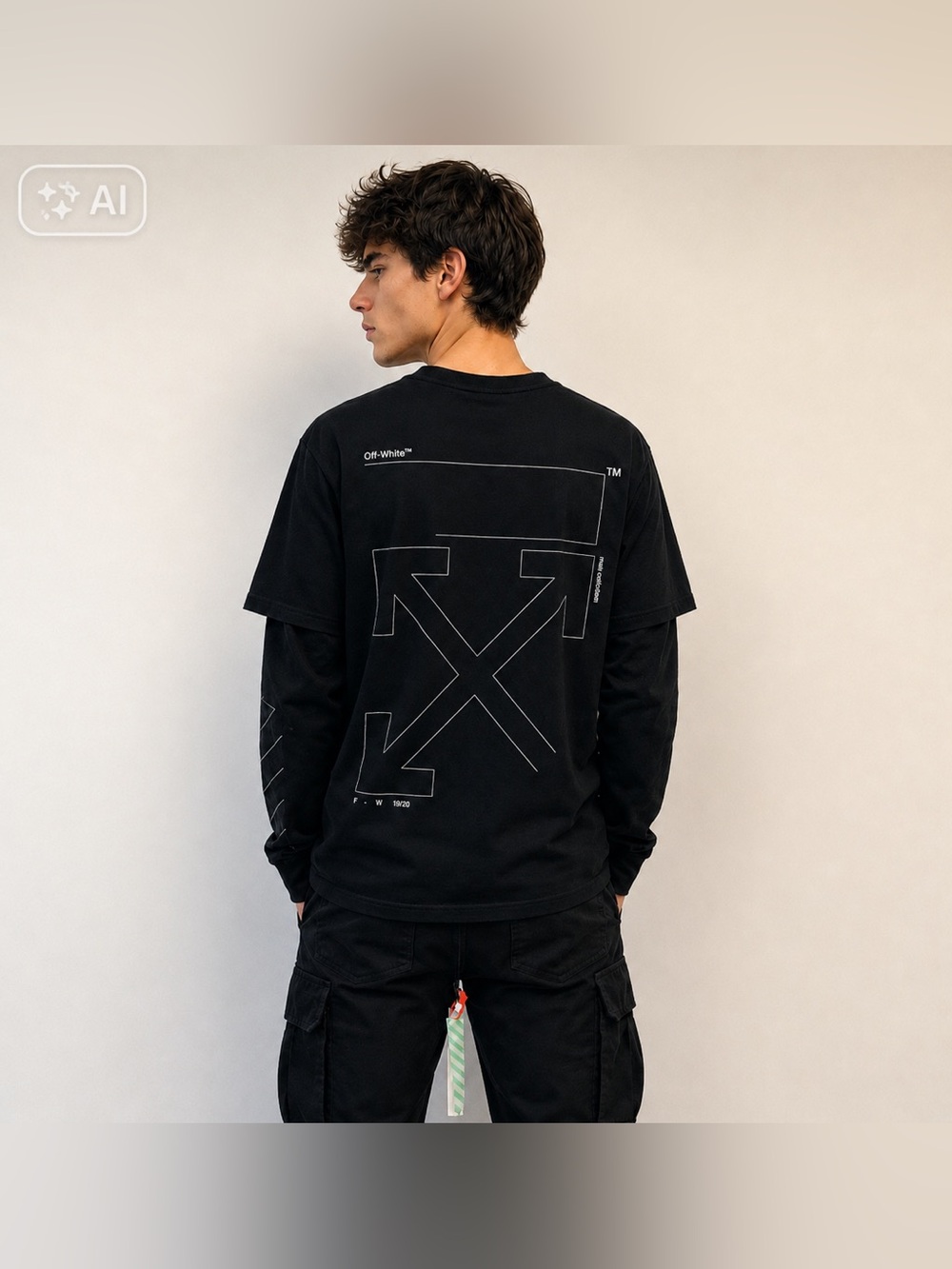 Off-White c/o Virgil Abloh Diag Unfinished Slim Crewneck Long Sleeve Shirt Small
